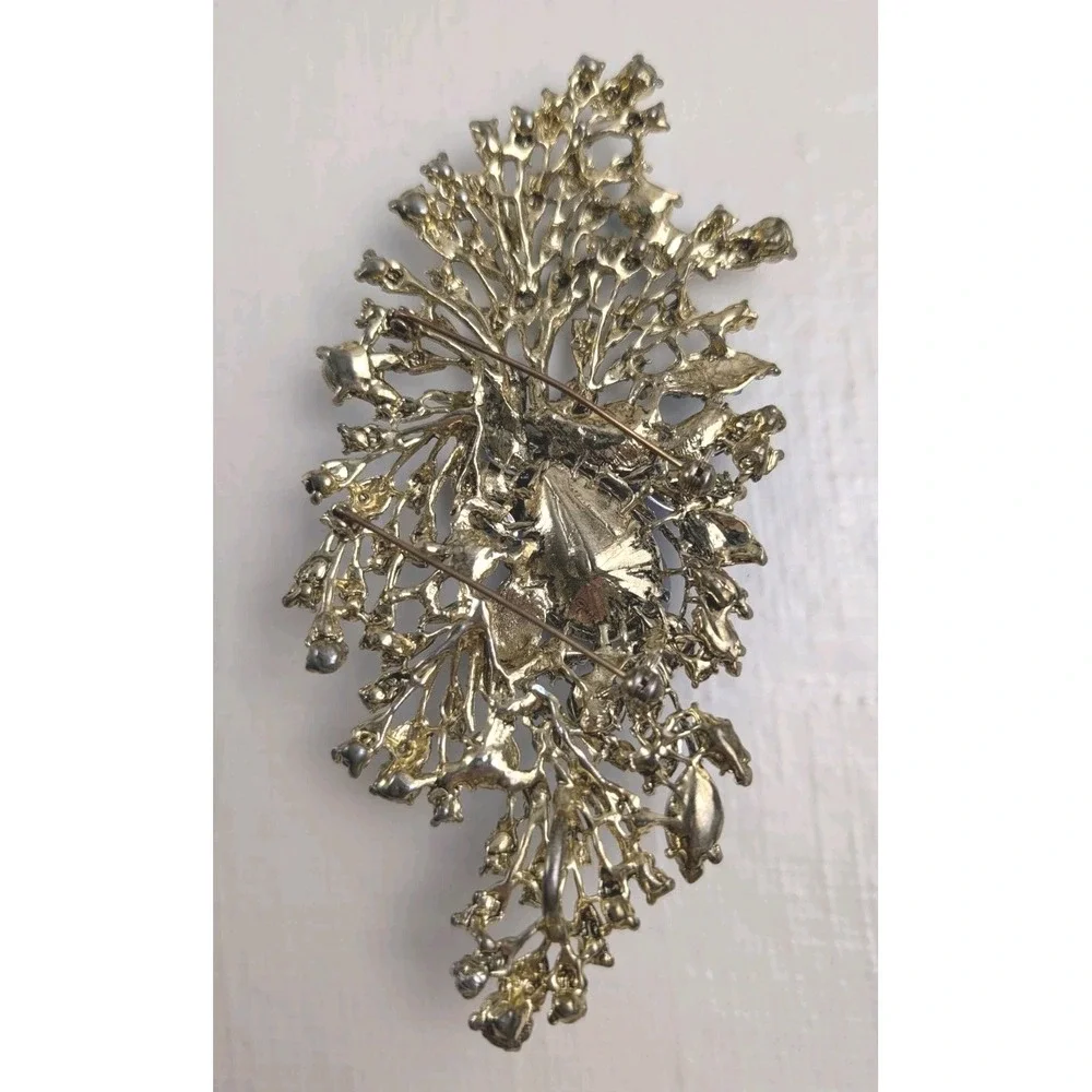Large Peacock Brooch Pin Blue Red AB Rhinestones Gold Tone Statement 6